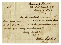 John Tyler Autograph Letter Signed -- ...with pleasure furnish you my autograph...